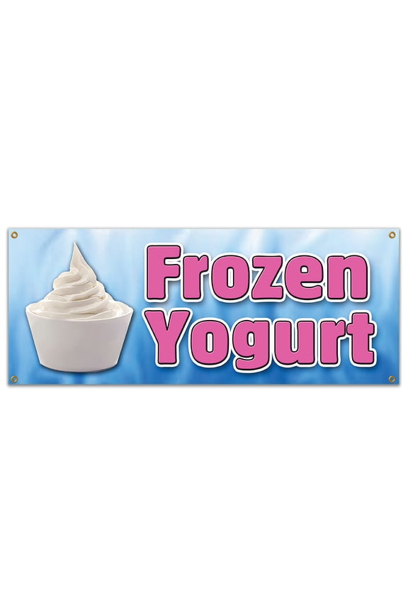 FROZEN YOGURT BANNER SIGN yoghurt self soft serve homemade toppings style treat