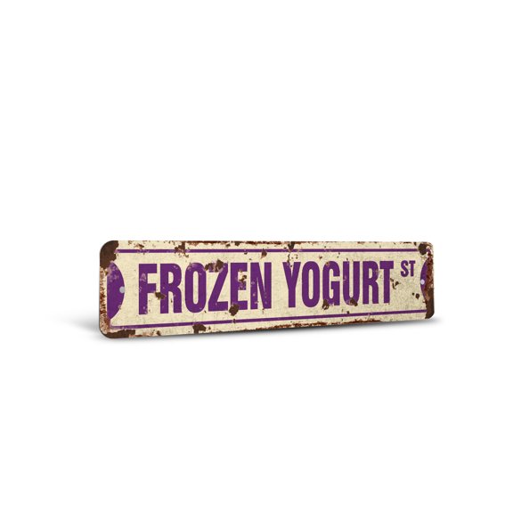 FROZEN YOGURT Vintage Style Rustic Street Sign – Shop Soft Serve Fro Yo Retro Decorative Wall Sign for Home, Bar, Garage, or Outdoor Use | 4" X 18" Plastic Road Sign