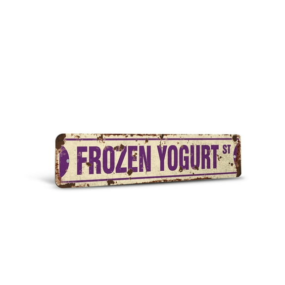 FROZEN YOGURT Vintage Style Rustic Street Sign – Shop Soft Serve Fro Yo Retro Decorative Wall Sign for Home, Bar, Garage, or Outdoor Use | 6" X 24" Plastic Road Sign