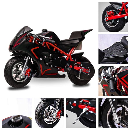 FRP 2 Stroke Pocket Bike 01, Mini Bike for Kids, Mini Pocket Bike W/ Strong Dual Brake, Racing Pocket Rocket Max Speed 20 Mph, Realistic Mini Motorcycle Max Weight 165 LB, Red