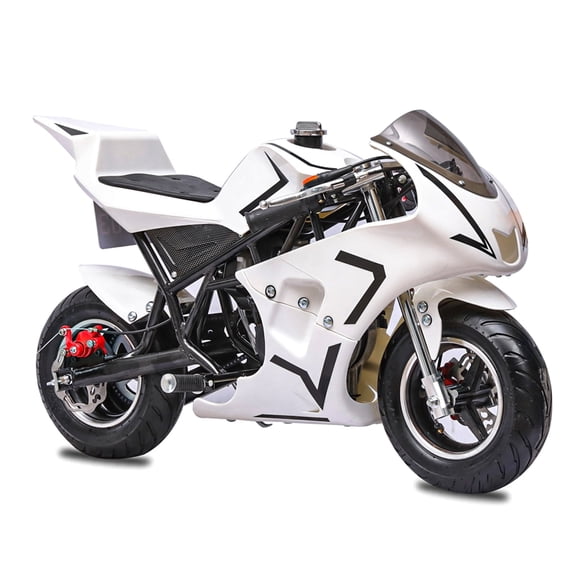 FRP 2 Stroke MiniBike 03, Pocket Bike for Kids W/ Strong Dual Brake, Realistic Racing Pocket Rocket Max Speed 20 Mph, Mini Bike Max Weight 165 LB-Ultra Edition, White