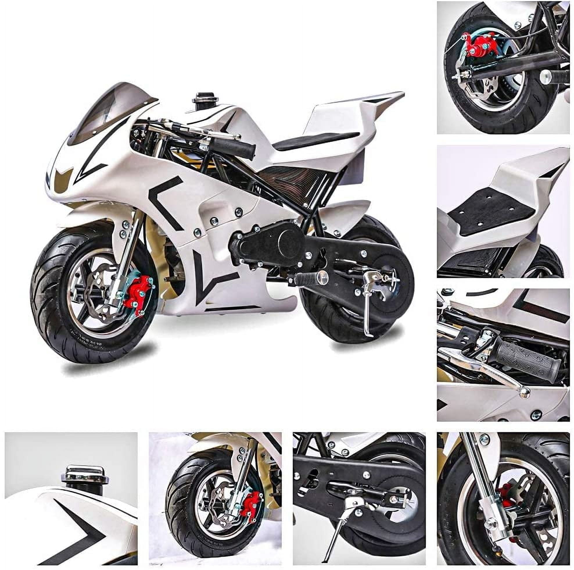 FRP 2 Stroke Pocket Bike 03, Pocket Bike for Kids W/ Strong Dual Brake, Realistic Racing Pocket Rocket Max Speed 20 Mph, Mini Bike Max Weight 165 LB-Ultra Edition, White