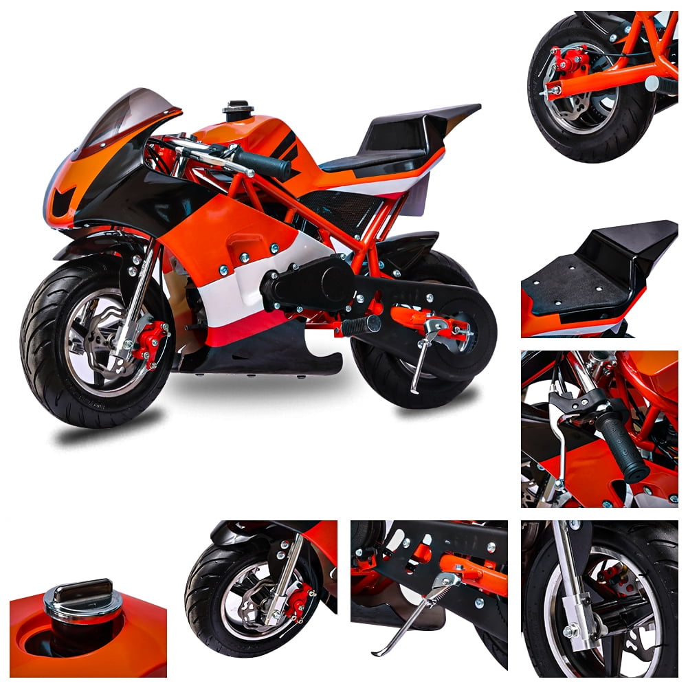 FRP 4 Stroke Pocket Bike 03, Pocket Bike for Kids W/ Strong Dual Brake, Realistic Racing Pocket Rocket Max Speed 20 Mph, Mini Bike Max Weight 165 LB-Ultra Edition, Orange