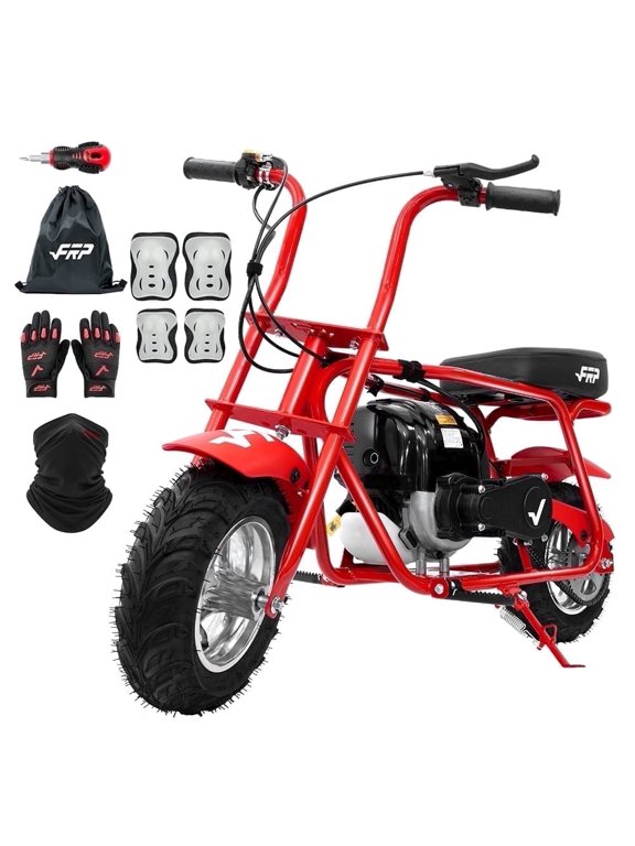 40cc Mini Bike Gas Powered 4-Stroke Off Road Dirt Bike for Teens, Youth Pocket Bike with Pull Start & Disc Brake, 18 MPH Max Speed (Red) - Includes Goggles, Gloves & Neck Gaiter