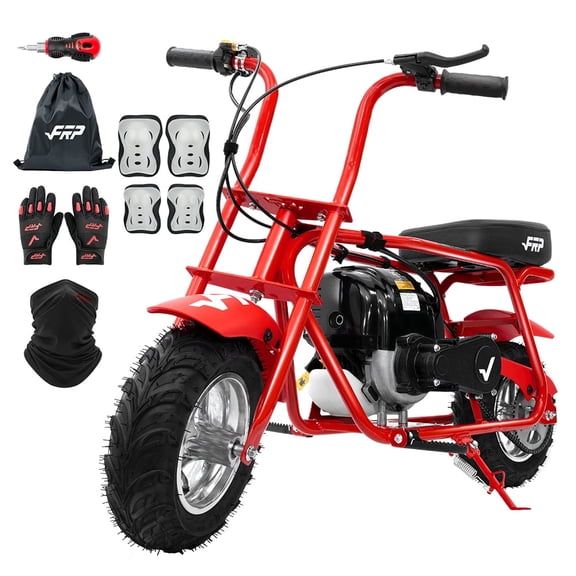 FRP 40cc Mini Bike Gas Powered 4-Stroke Off Road Dirt Bike for Teens, Youth Pocket Bike with Pull Start & Disc Brake, 18 MPH Max Speed (Red) - Includes Goggles, Gloves & Neck Gaiter