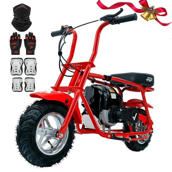FRP 40cc Mini Bike Gas Powered 4-Stroke Off Road Dirt Bike for Teens, Youth Pocket Bike with Pull Start & Disc Brake, 18 MPH Max Speed (Red) - Includes Goggles, Gloves & Neck Gaiter