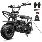FRP 99cc 4-Stroke Gas Mini Bike with Front & Rear Cargo Racks, Pull Start Mini Dirt Bike for Ages 13+, Rear Disc Brake, Up to 28 MPH, 220 lb Capacity, Utility Hauler Style &ndash; Black