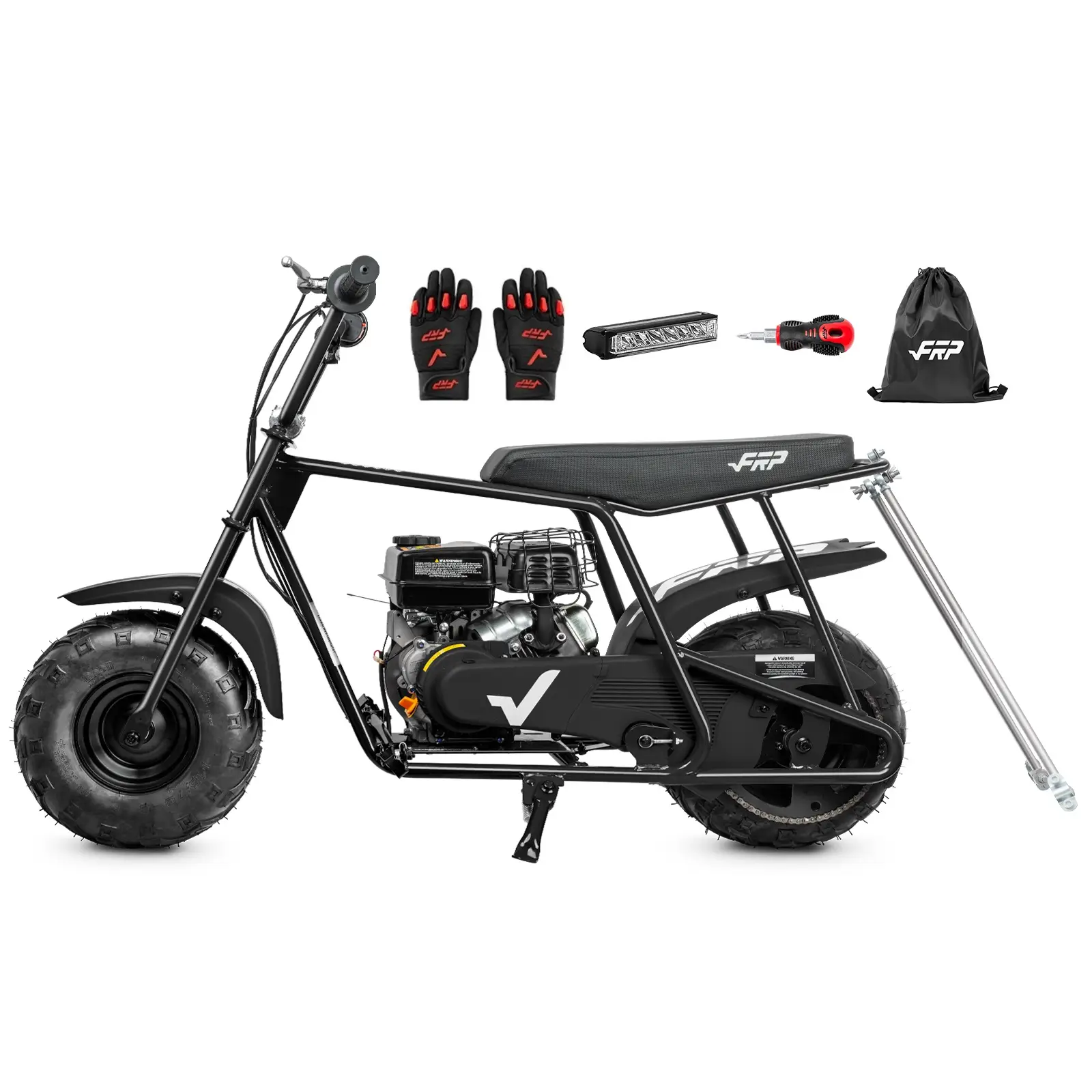 FRP 99cc 4-Stroke Gas Mini Bike with Rear Cargo Racks, Pull Start Mini Dirt Bike for Ages 13+, Rear Disc Brake, Up to 28 MPH, 220 lb Capacity, Utility Hauler Style – Black