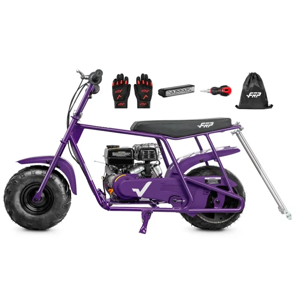 FRP 99cc 4-Stroke Gas Mini Bike with Rear Cargo Racks, Pull Start Mini Dirt Bike for Ages 13+, Rear Disc Brake, Up to 28 MPH, 220 lb Capacity, Utility Hauler Style – Purple