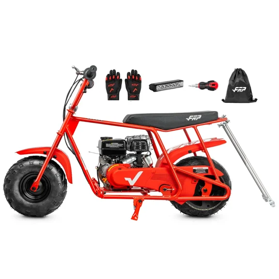 FRP 99cc 4-Stroke Gas Mini Bike with Rear Cargo Racks, Pull Start Mini Dirt Bike for Ages 13+, Rear Disc Brake, Up to 28 MPH, 220 lb Capacity, Utility Hauler Style – Red