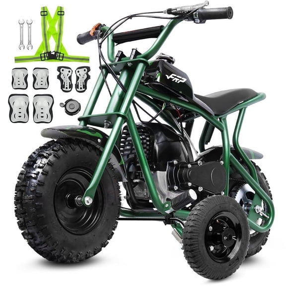 FRP DB003 40CC 2-Stroke Mini Dirt Bike with Training Wheels, Gas Powered Off-Road Dirt Bike for Kids, Enhanced Stability, Available in Red and Green