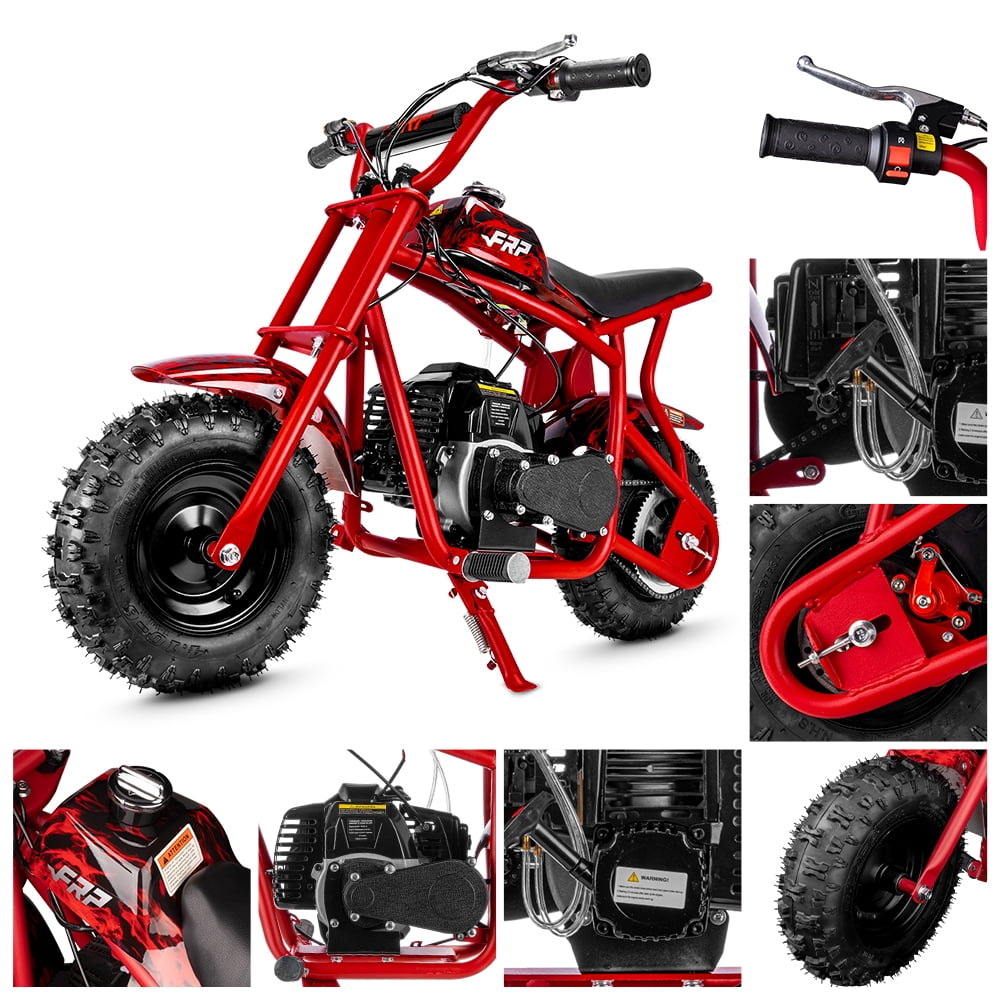FRP DB003 Mini Bike for Kids, 50CC Gas Mini Bike, Gas Kids Dirt Bike, EPA Approved Trail Mini Bikes Dirt Bikes Up to 20mi- Ultra Edition, Red Flame