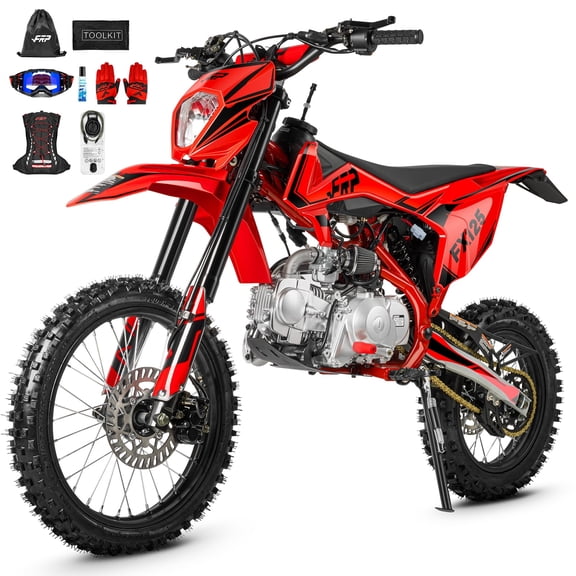 FRP FX125-17Pro 125cc Gas Dirt Bike for Youth Riders, 4-Stroke Pit Bike with 17/14 Inch Tires, Zongshen Gas Power, Electric/Kick Start, Adjustable Rear Suspension, Full Digital Dashboard, Red
