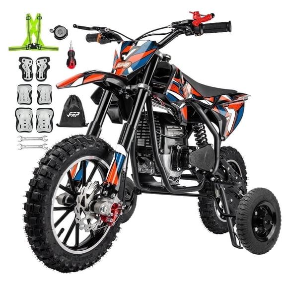 FRP FX40 40cc 4-Stroke Gas Powered Dirt Bike with Training Wheels, Safety Kill Switch, Max Speed 20 MPH, Front & Rear Disc Brakes, Stability Enhancement, EPA Certified - Red