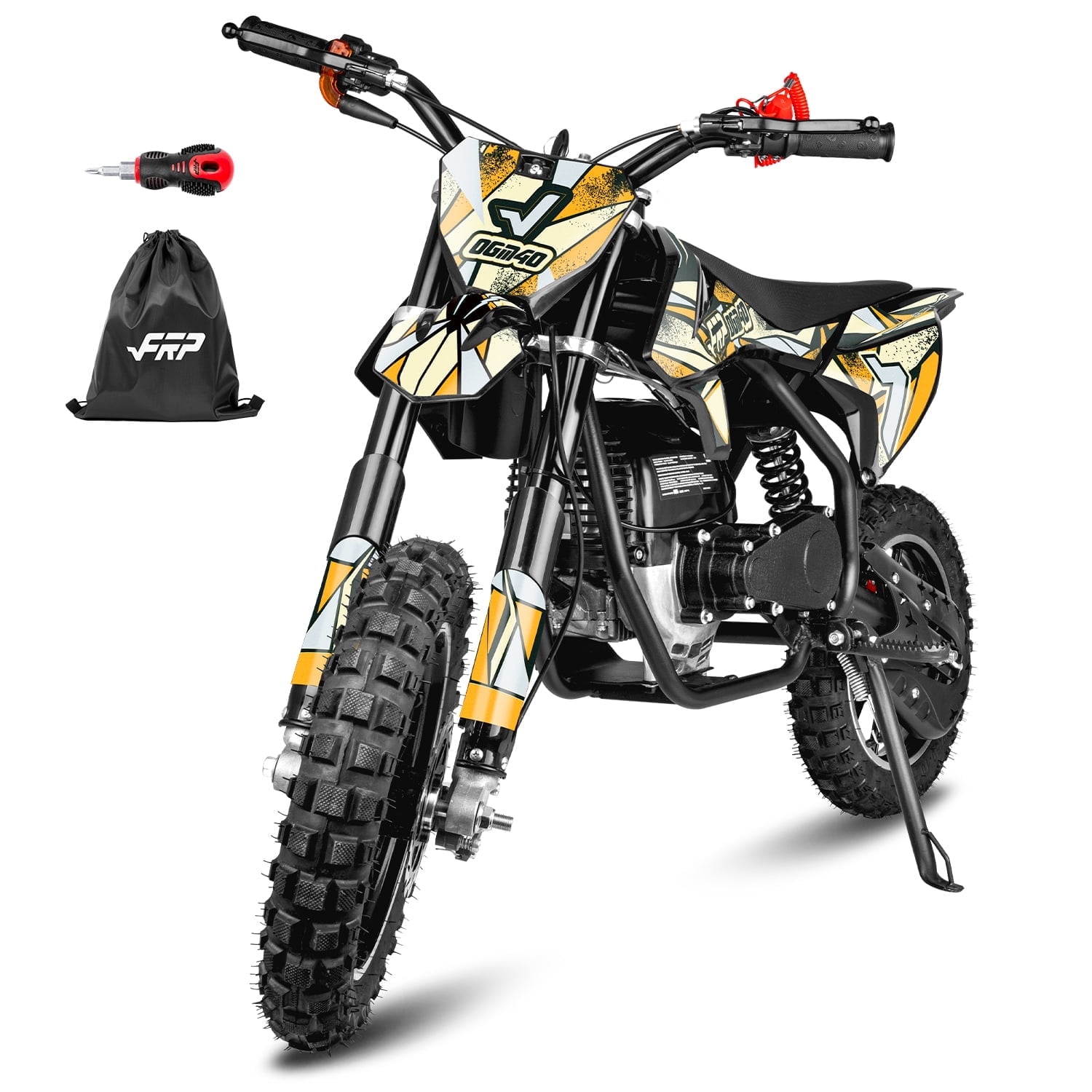 FRP FX40 40cc Dirt Bikes, 4-Stroke Gas Dirtbike for 13+, Mini Dirt Bike with Pull Start, Rear Disc Brake, EPA Certified, 20MPH Max Speed, Up to 132 LBS - Yellow