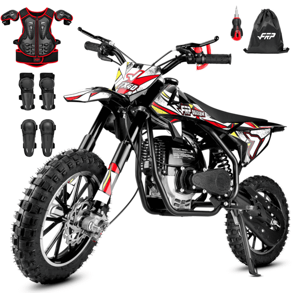 FRP FX40 40cc Gas Dirt Bike with Protective Gear, Teens 13+, Up to 20 MPH, White