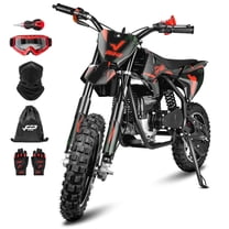 FRP FX40 Kids Dirt Bike, 40cc 4-Stroke Gas Powered Dirt Bike for Kids, Pull Start, Dual Disc Brakes, EPA Certified, 20MPH, Includes Goggles & Gloves - Black