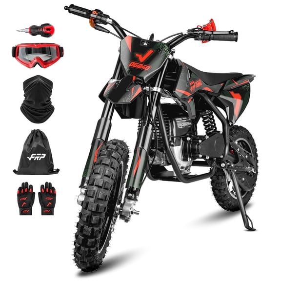 FRP FX40 Kids Dirt Bike, 40cc 4-Stroke Gas Powered Dirt Bike for Kids, Pull Start, Dual Disc Brakes, EPA Certified, 20MPH, Includes Goggles & Gloves - Black