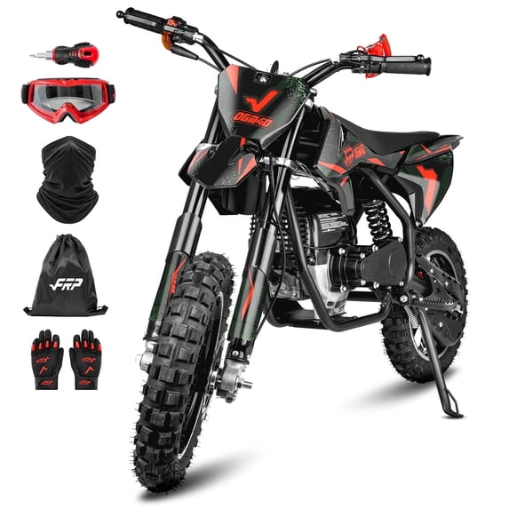 FRP FX40 Kids Dirt Bike, 40cc 4-Stroke Gas Powered Dirt Bike for Kids, Pull Start, Dual Disc Brakes, EPA Certified, 20MPH, Includes Goggles & Gloves - Black