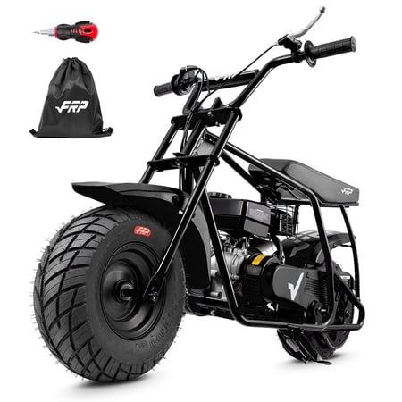 FRP GMB100 99cc 4-Stroke Gas Powered Mini Bike with Street Tires for Ages 13+, Up to 28 MPH, Pull Start, Rear Disc Brake, 220 lb Capacity - Black