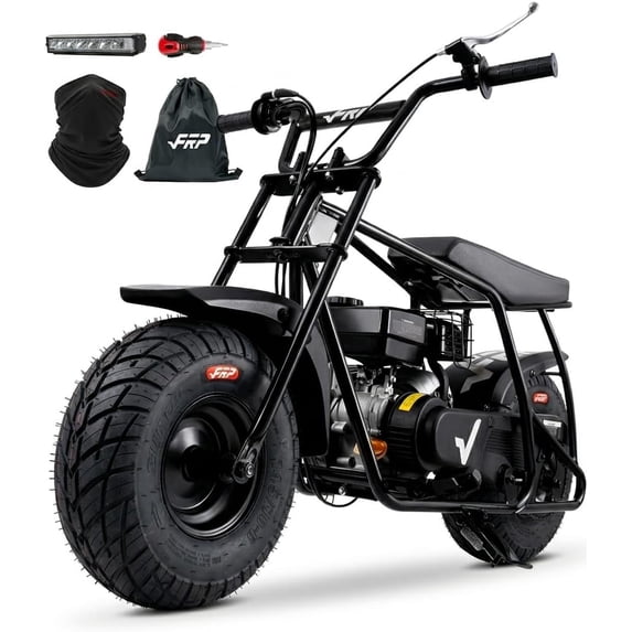 FRP GMB100 99cc 4-Stroke Gas Powered Mini Bike with Street Tires for Ages 13+, Up to 28 MPH, Pull Start, Rear Disc Brake, 220 lb Capacity - Black