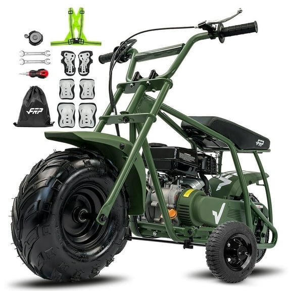 FRP GMB100 99cc Gas Powered Mini Dirt Bike with Training Wheels, 28MPH Off-Road Motorcycle for Teens and Adults, Up to 220 LBS, Enhanced Stability - Green