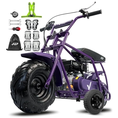 FRP GMB100 99cc Gas Powered Mini Dirt Bike with Training Wheels, 28MPH Off-Road Motorcycle for Teens and Adults, Up to 220 LBS, Enhanced Stability - Purple