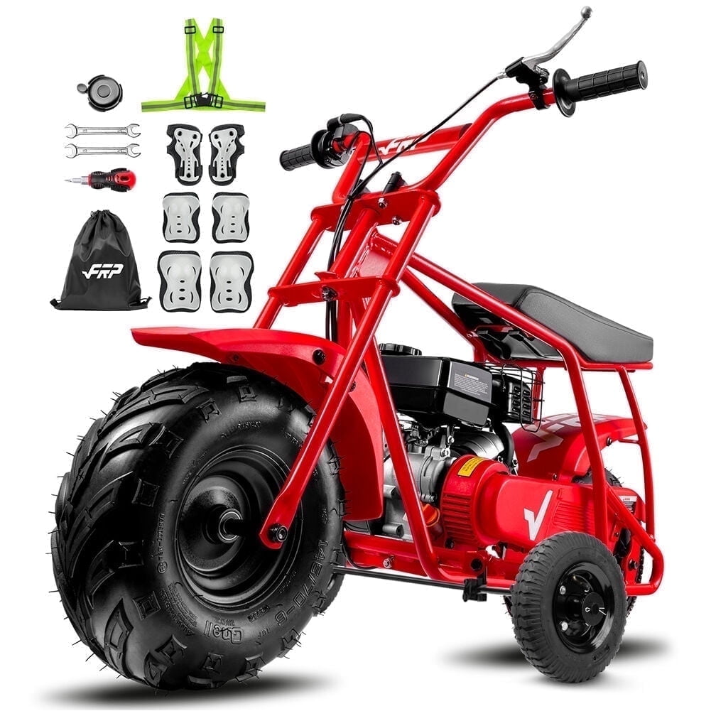 FRP GMB100 99cc Gas Powered Mini Dirt Bike with Training Wheels, 28MPH Off-Road Motorcycle for Teens and Adults, Up to 220 LBS, Enhanced Stability - Red