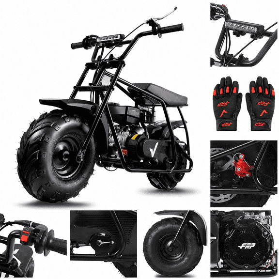 FRP GMB100 Mini Bike, 99CC 4-Stroke Mini Bikes for Adults, Gas Powered Mini Dirt Bike, Off-Road Motorcycle W/LED Headlight and Neck Gaiter, Up to 28 Mph, Weight Support Up to 220 LBS