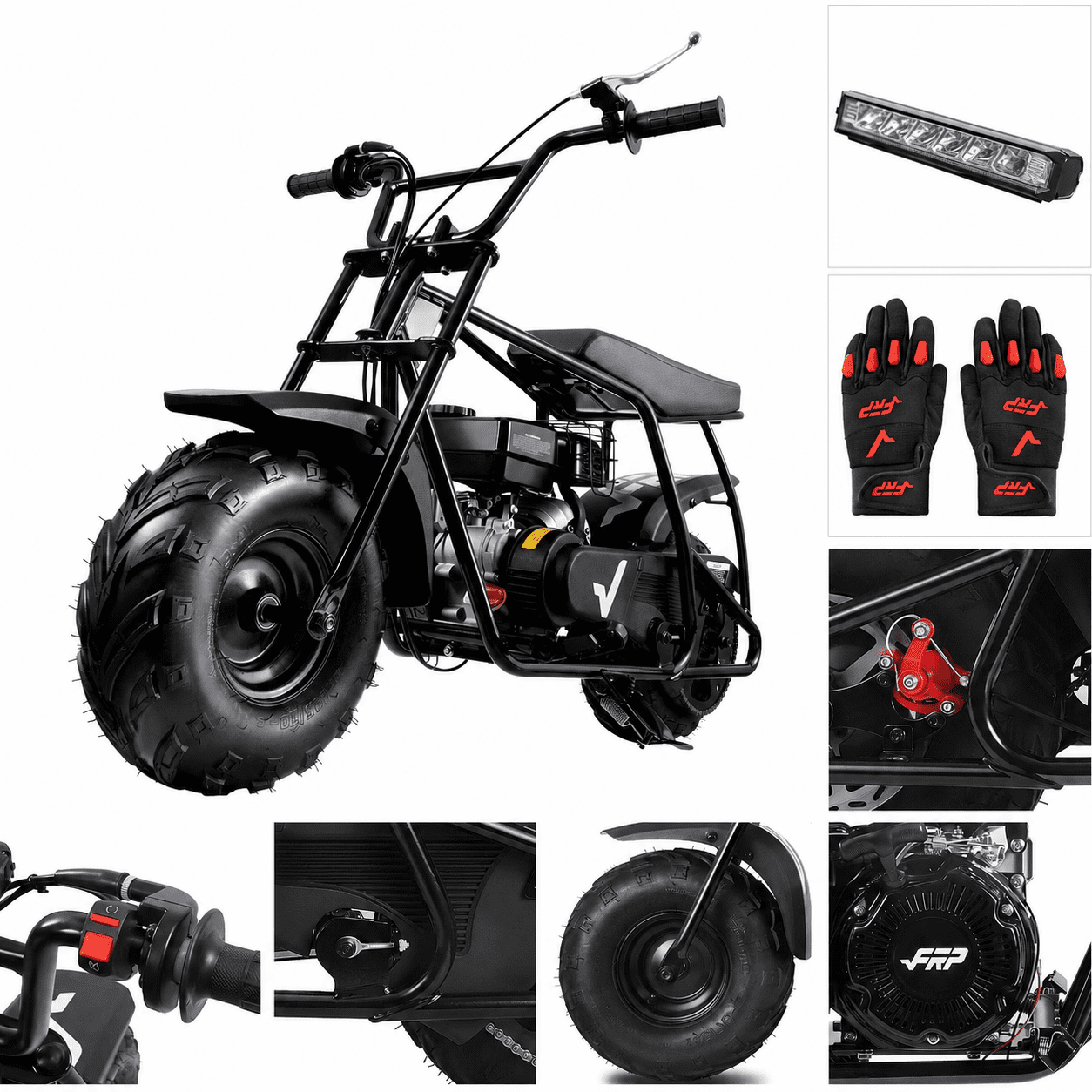 FRP GMB100 Mini Dirt Bike, 99CC 4-Stroke Gas Mini Bike, 3HP Off-Road Mini Bikes for Kids/Adult, Trail Bike Up to 28Mph, Weight Support Up to 220 LBS (BLACK)