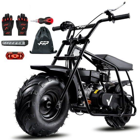 FRP GMB100 Mini Dirt Bike 99cc 4-Stroke, Gas Off-Road Mini Bike for Ages 13+, Pull Start, Rear Disc Brake, All-Terrain Tires, Supports up to 220 lbs - Black
