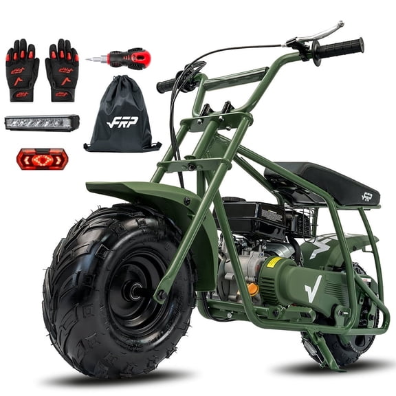 FRP GMB100 Mini Dirt Bike 99cc 4-Stroke, Gas Off-Road Mini Bike for Ages 13+, Pull Start, Rear Disc Brake, All-Terrain Tires, Supports up to 220 lbs - Green