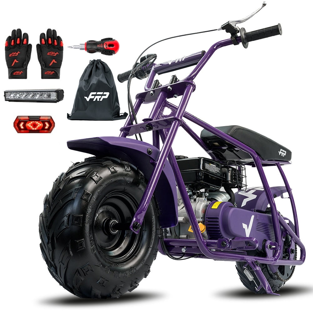 FRP GMB100 Mini Dirt Bike 99cc 4-Stroke, Gas Off-Road Mini Bike for Ages 13+, Pull Start, Rear Disc Brake, All-Terrain Tires, Supports up to 220 lbs - Pruple