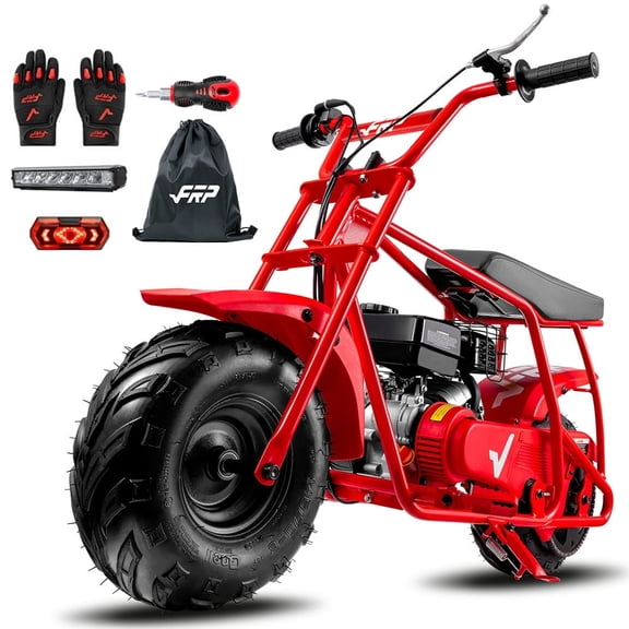 FRP GMB100 Mini Dirt Bike 99cc 4-Stroke, Gas Off-Road Mini Bike for Ages 13+, Pull Start, Rear Disc Brake, All-Terrain Tires, Supports up to 220 lbs - Red