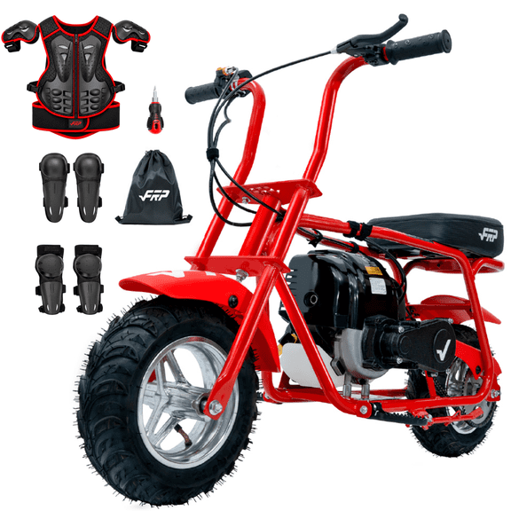 FRP MB40 40cc Gas Mini Bike with Protective Gear, Teens 13+, Up to 18 MPH, Red