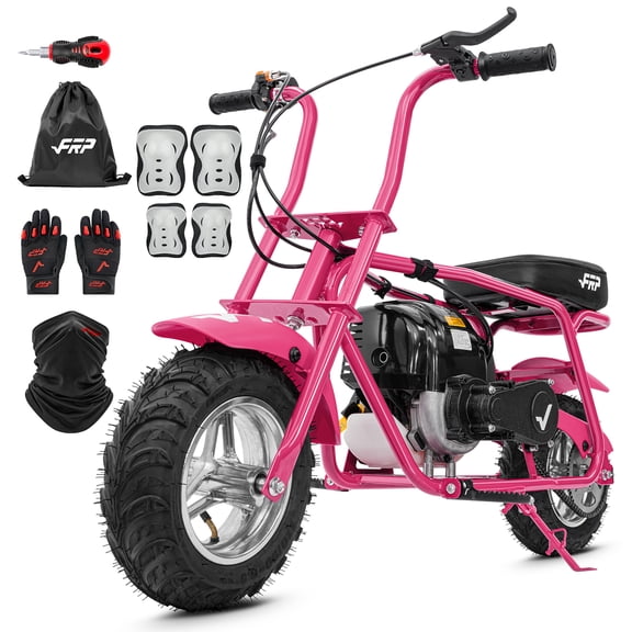 FRP MB40 40cc Gas Powered Mini Bike 4-Stroke Pocket Bike for Teens Ages 13 , Pull Start, Rear Disc Brake, Up to 18 MPH, 165 lb Capacity (Pink)