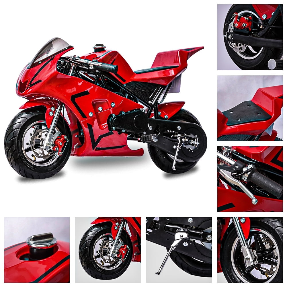 FRP Mini Gas Pocket Bike 03 On 40cc 2 Stroke, Support Up to 165 lbs, EPA Approved, Perfect Mini Pocket Bike for Kids-Ultra Edition, Red