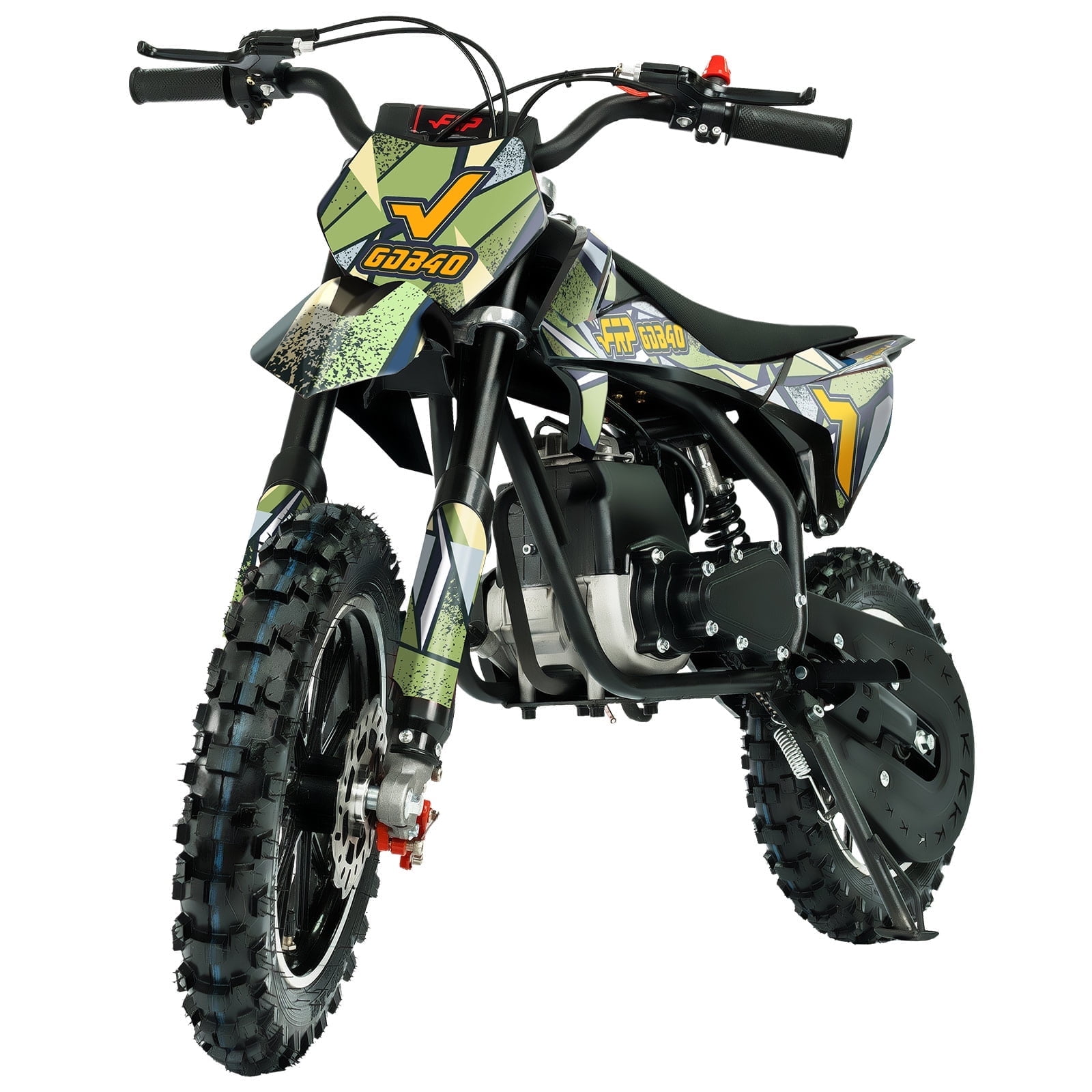 FRP OGM40 Kids Dirt Bike, 40CC 4-Stroke Dirt Bike for Kids, Gas Powered Off-Road Mini Bike with Front & Rear Disc Brake, Up to 20 Mph, Weight Support Up to 132 LBS（Green）