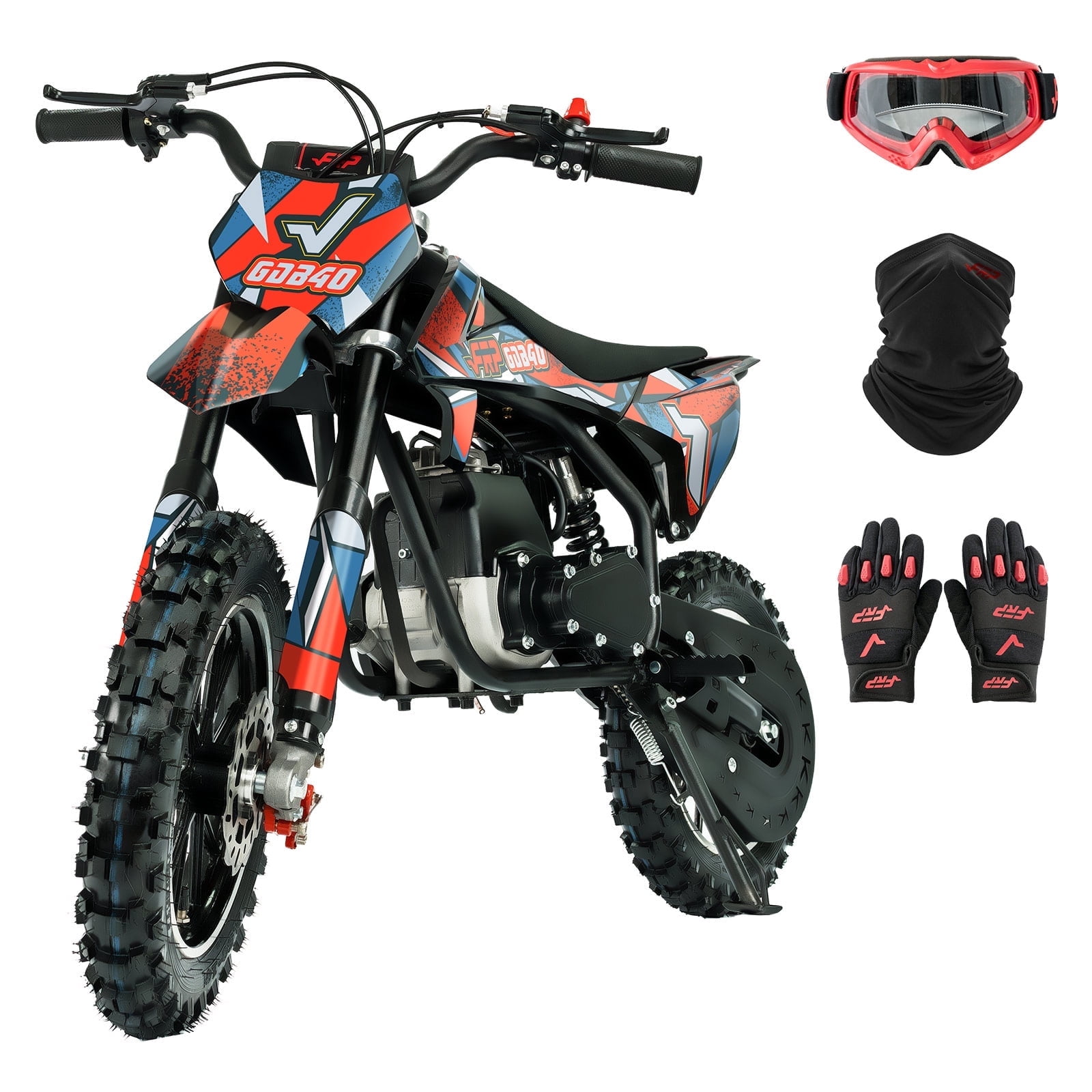 FRP OGM40 Kids Dirt Bike,40CC 4-Stroke Dirt Bike for Kids,Gas Powered Off-Road Mini Bike with Goggles/Neck Gaiter/Gloves, Up to 20 Mph,Weight Support Up to 132 LBS（Red）