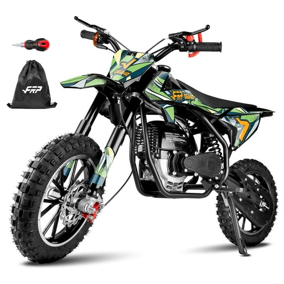 FRP FX40 40cc 4-Stroke Gas Powered Kids Dirt Bike with Safety Kill Switch for young rides, Front & Rear Disc Brakes, EPA Certified, FX40-Ogemaw, Green, Base Model