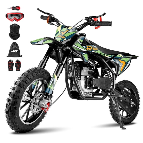 FRP FX40 40cc 4-Stroke Gas Powered Dirt Bike with Safety Kill Switch for young rides, Front & Rear Disc Brakes, EPA Certified, FX40-Ogemaw, Green, Max Model