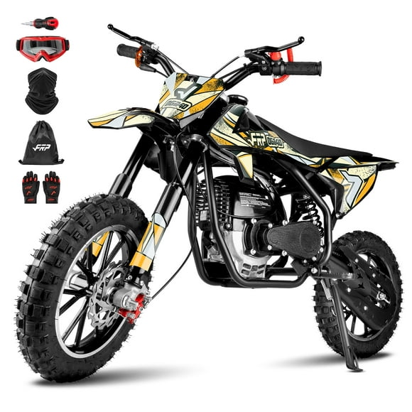 FRP FX40 40cc 4-Stroke Gas Powered Dirt Bike with Safety Kill Switch for young rides, Front & Rear Disc Brakes, EPA Certified, FX40-Ogemaw, Yellow, Max Model