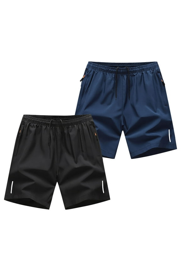 2 Pack Sports Shorts for Men Quick Dry Workout Gym Elastic Waist Athletic Running Drawstring Shorts with Pockets Navy