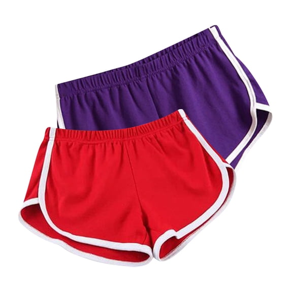 FRSASU 2 Pack Women's Cotton Yoga Dance Shorts Pant Elastic Waist Striped Casual Summer Athletic Workout Sports Shorts Purple