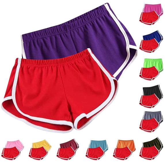 FRSASU 2 Pack Women's Cotton Yoga Dance Shorts Pant Elastic Waist Striped Casual Summer Athletic Workout Sports Shorts Yellow