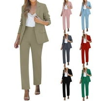 FRSASU 2 Piece Outfits for Women Dressy Blazer Jackets High Waisted Straight Leg Pants Suits Set Business Casual with Pocket Red XL(XL)