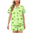 thumbnail image 1 of FRSASU 2 Piece Short Sets for Women Printed Short Sleeve Button Down Shirt and Shorts St. Patrick's Pajama Set Set Green-I, 1 of 6