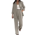 thumbnail image 1 of FRSASU 2 Piece Summer/Fall Outfits for Women Casual Sets Long Sleeve V Neck Button Down Shirts and Wide Leg Pants Sets Tracksuit Khaki XXXXL(XXXXL), 1 of 9