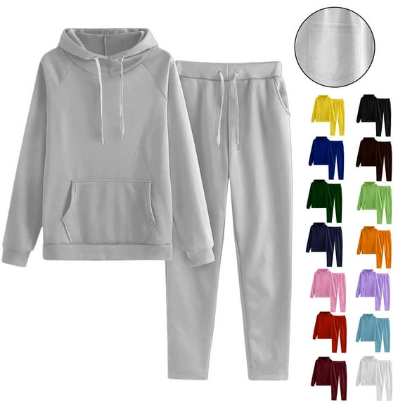 FRSASU 2 Piece Women Solid Color Hooded Sweatshirt and Pant Tracksuit Sport Suit Women Jogger Pant Outfits with Pocket Yellow XL(XL)