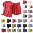 thumbnail image 1 of FRSASU 2 Piece Women's Plus Size Crew Neck T-Shirt Shorts Pajama Sets Short Sleeve Pjs Set Lightweight Lounge Sleepwear Yellow, 1 of 5